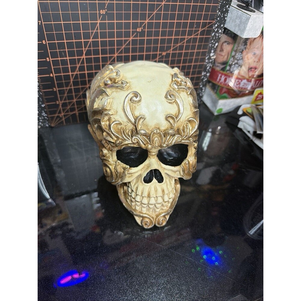 Holiday Home Ornate Skull Halloween Decor Gold Baroque Gothic Victorian Resin